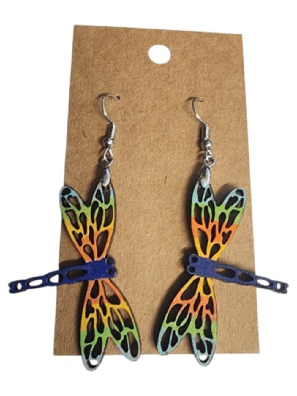 Aurora Wing Dragonfly Wood Drop Earrings